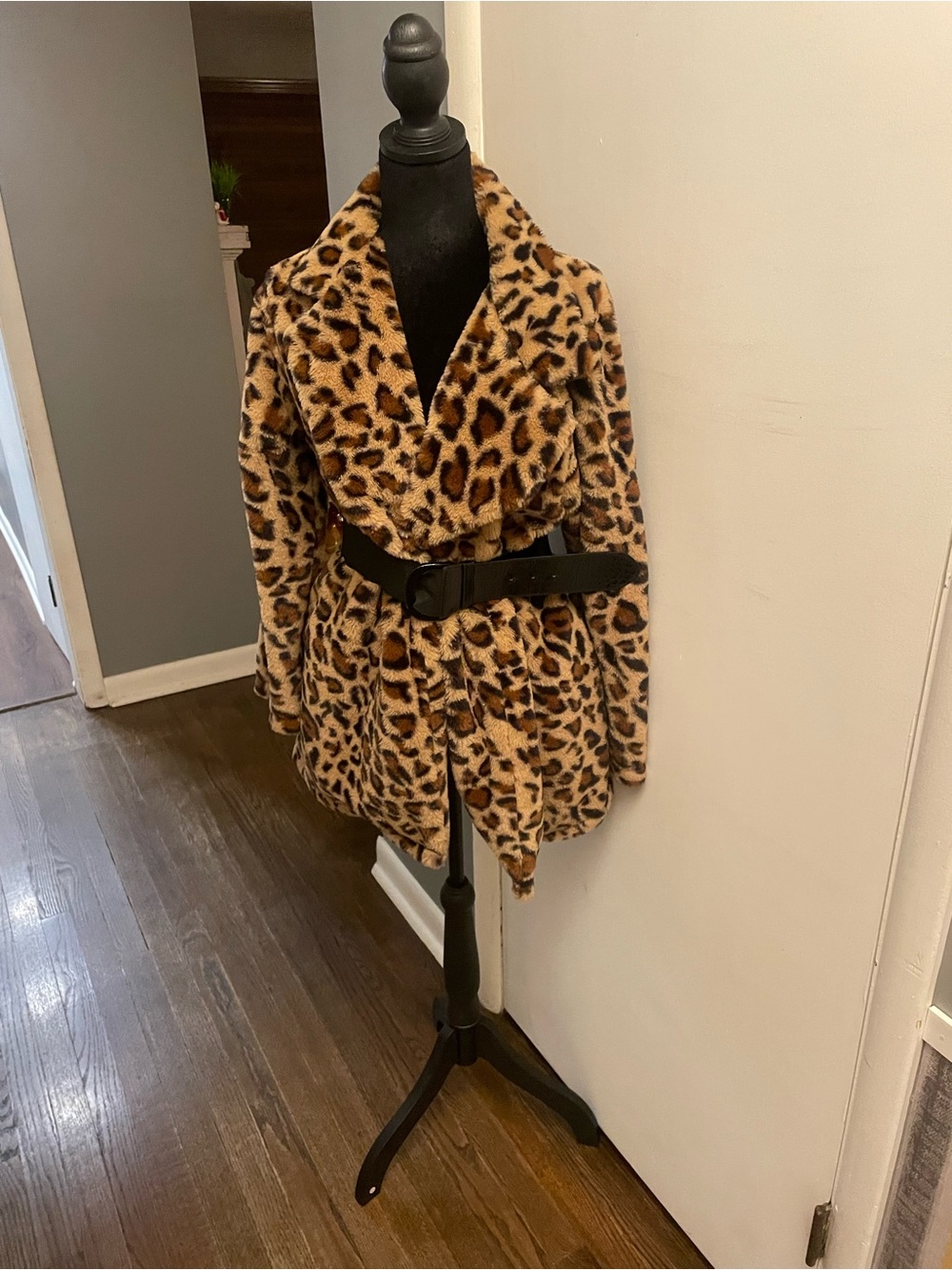 Leopard Faux-Fur Belted Coat - Brown
